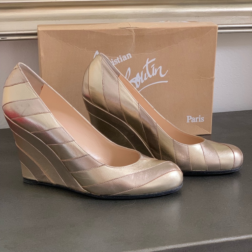 Christian Louboutin Gold Metallic Stripe Wedge